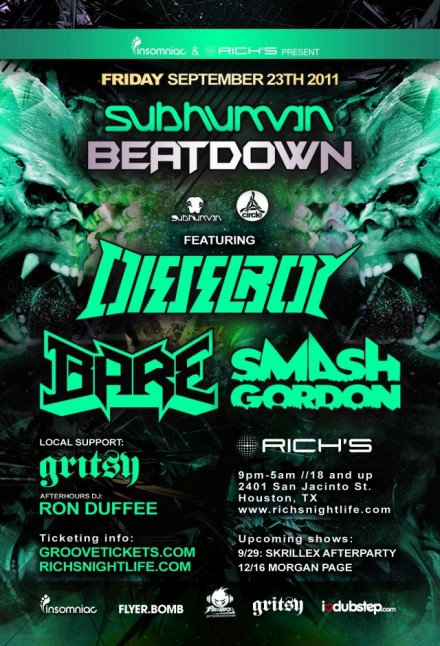 Subhuman tour w/ Dieselboy, Bare, Smash Gordon & Gritsy @ Rich’s [9/23/11]!